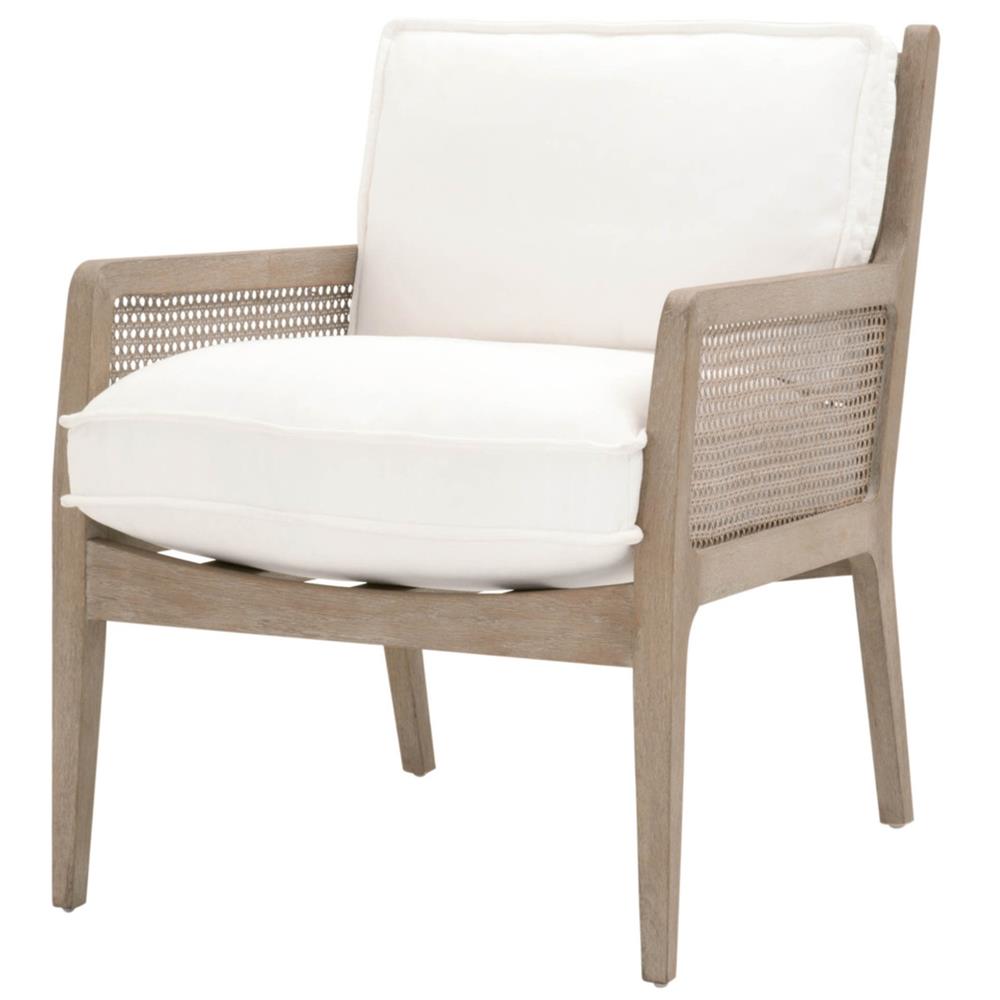 Elias Coastal Beach White Performance Grey Oak Frame Woven Rattan Arm Chair|