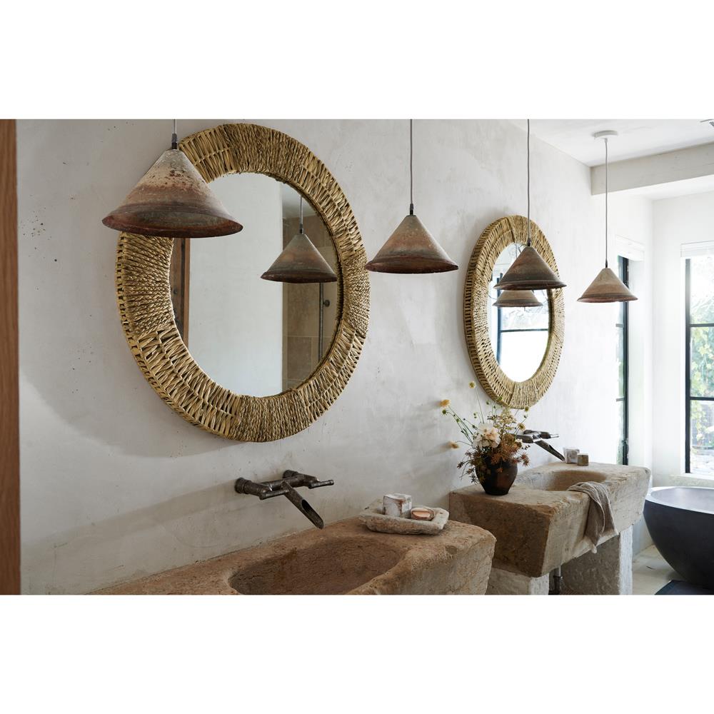 Folha Coastal Beach Natural Brown Jute Round Wall Mirror