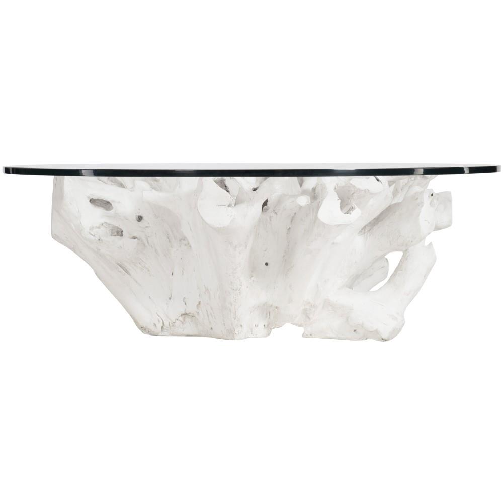Sylvia Coastal Beach White Tree Stump Round Coffee Table|