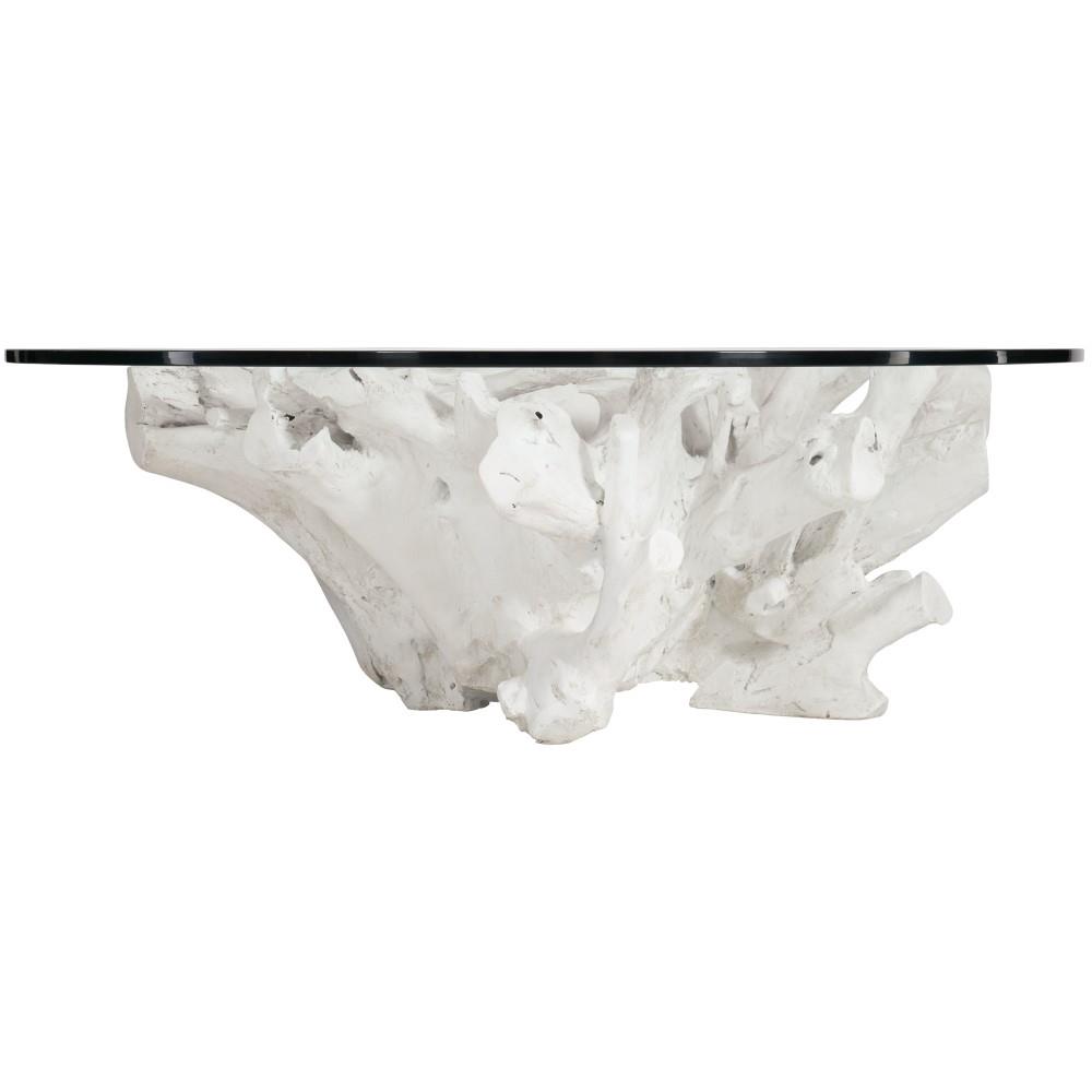 Sylvia Coastal Beach White Tree Stump Round Coffee Table|