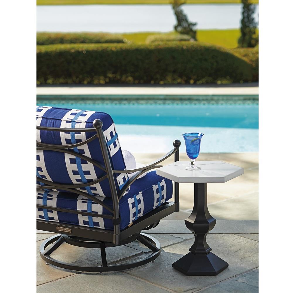 Pavlova French Ivory Stone Top Metal Hexagonal Outdoor Side Table|