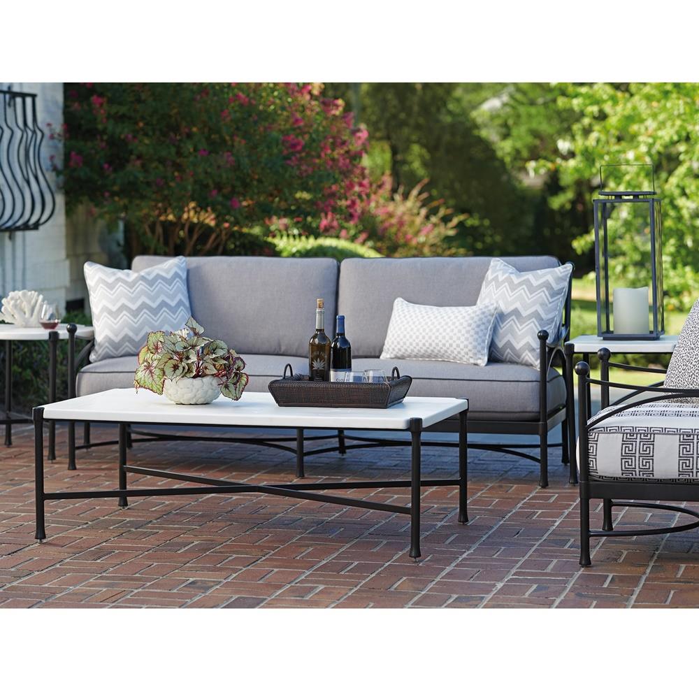 Pavlova French Ivory Stone Top Metal Outdoor Coffee Table|