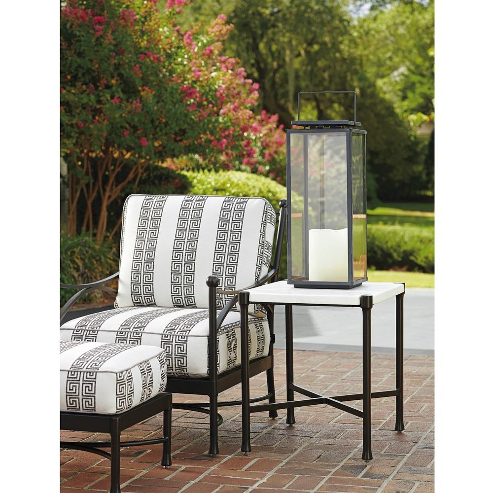 Pavlova French Ivory Stone Top Metal Rectangular Outdoor End Table|