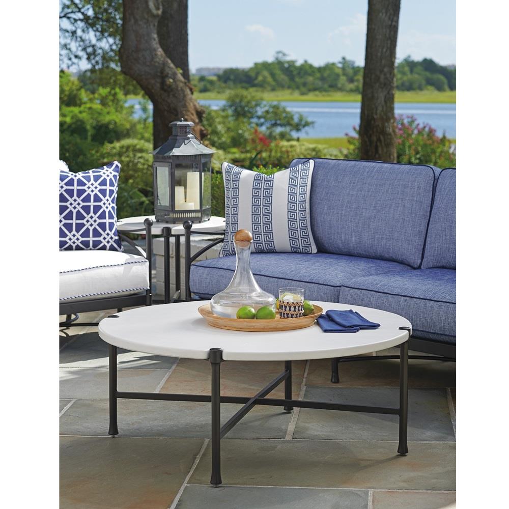 Pavlova French Ivory Stone Top Metal Round Outdoor Coffee Table|