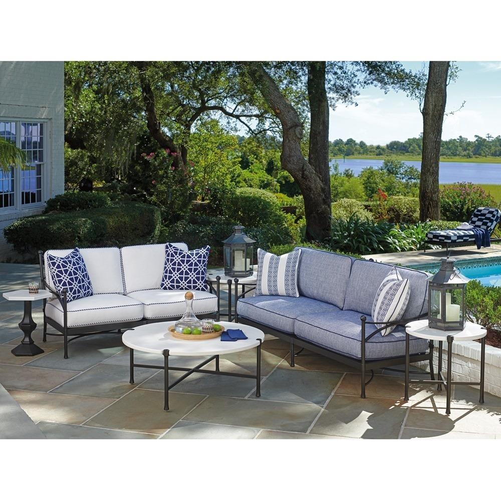 Pavlova French Ivory Stone Top Metal Round Outdoor End Table|