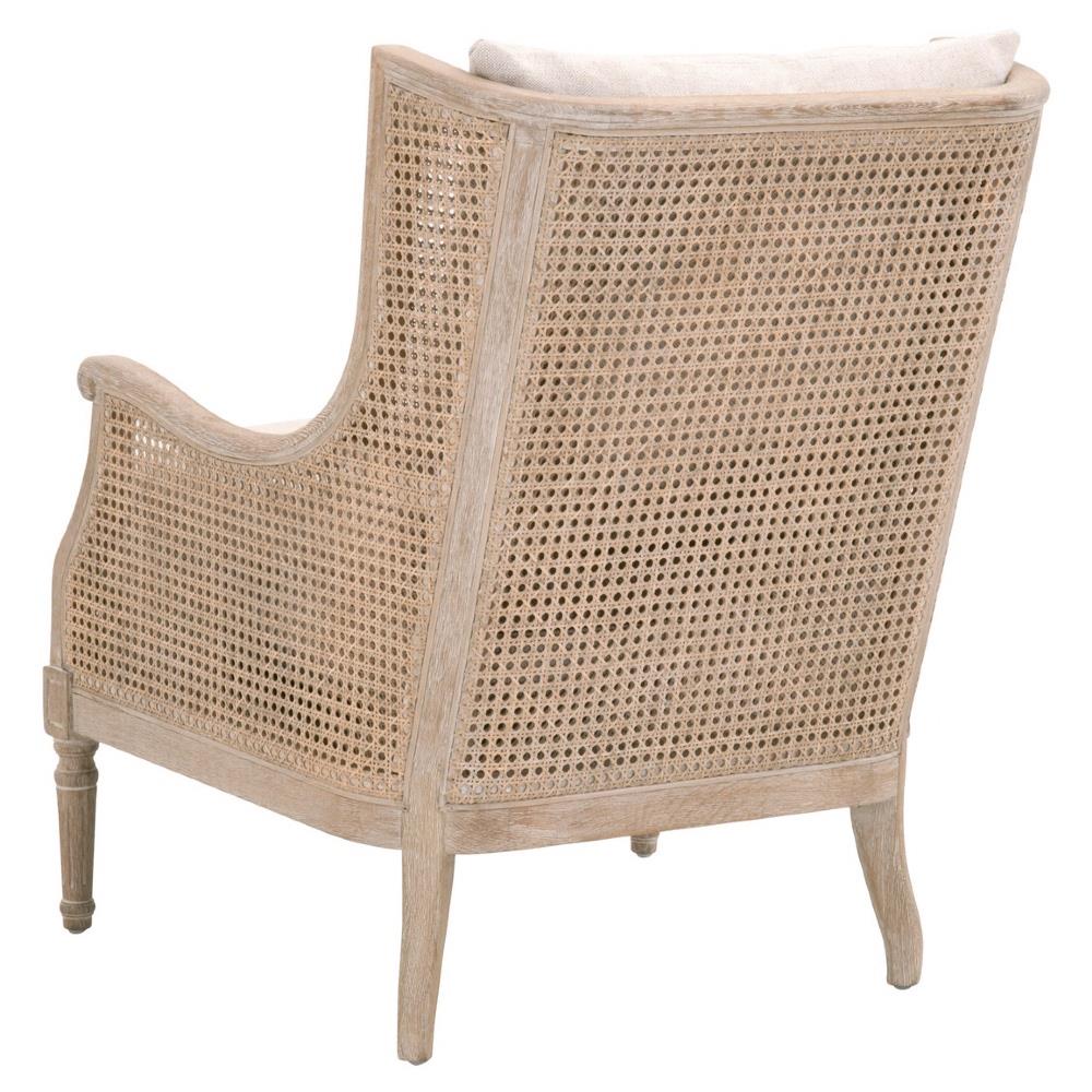 Beau French Country Beige Linen Blend Natural Cane Birch Wood Wing Arm Chair|