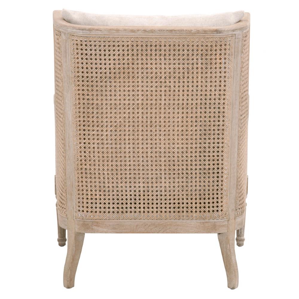 Beau French Country Beige Linen Blend Natural Cane Birch Wood Wing Arm Chair|