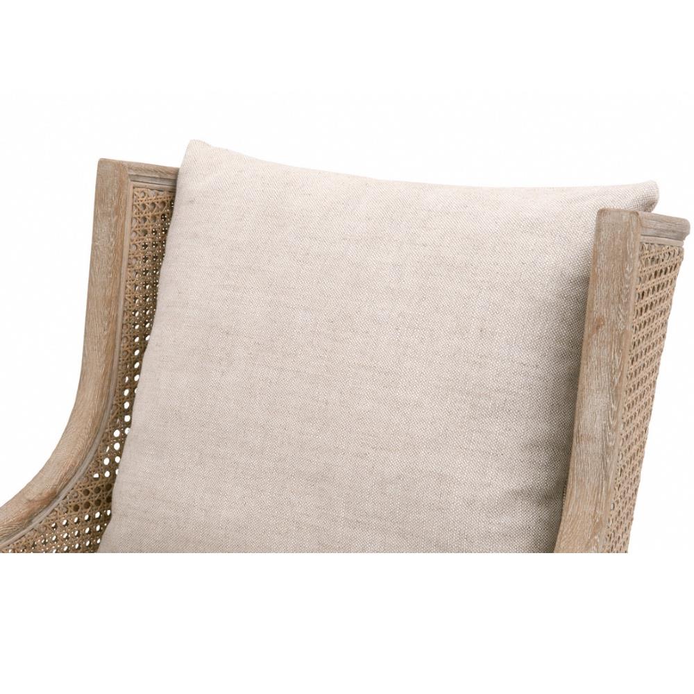 Beau French Country Beige Linen Blend Natural Cane Birch Wood Wing Arm Chair|