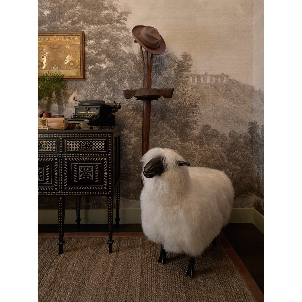 Seamus Modern Ivory Sheepskin Antique Bronze Sheep Statue