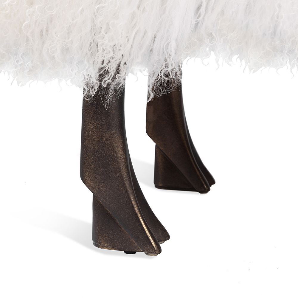 Seamus Modern Ivory Sheepskin Antique Bronze Sheep Statue|