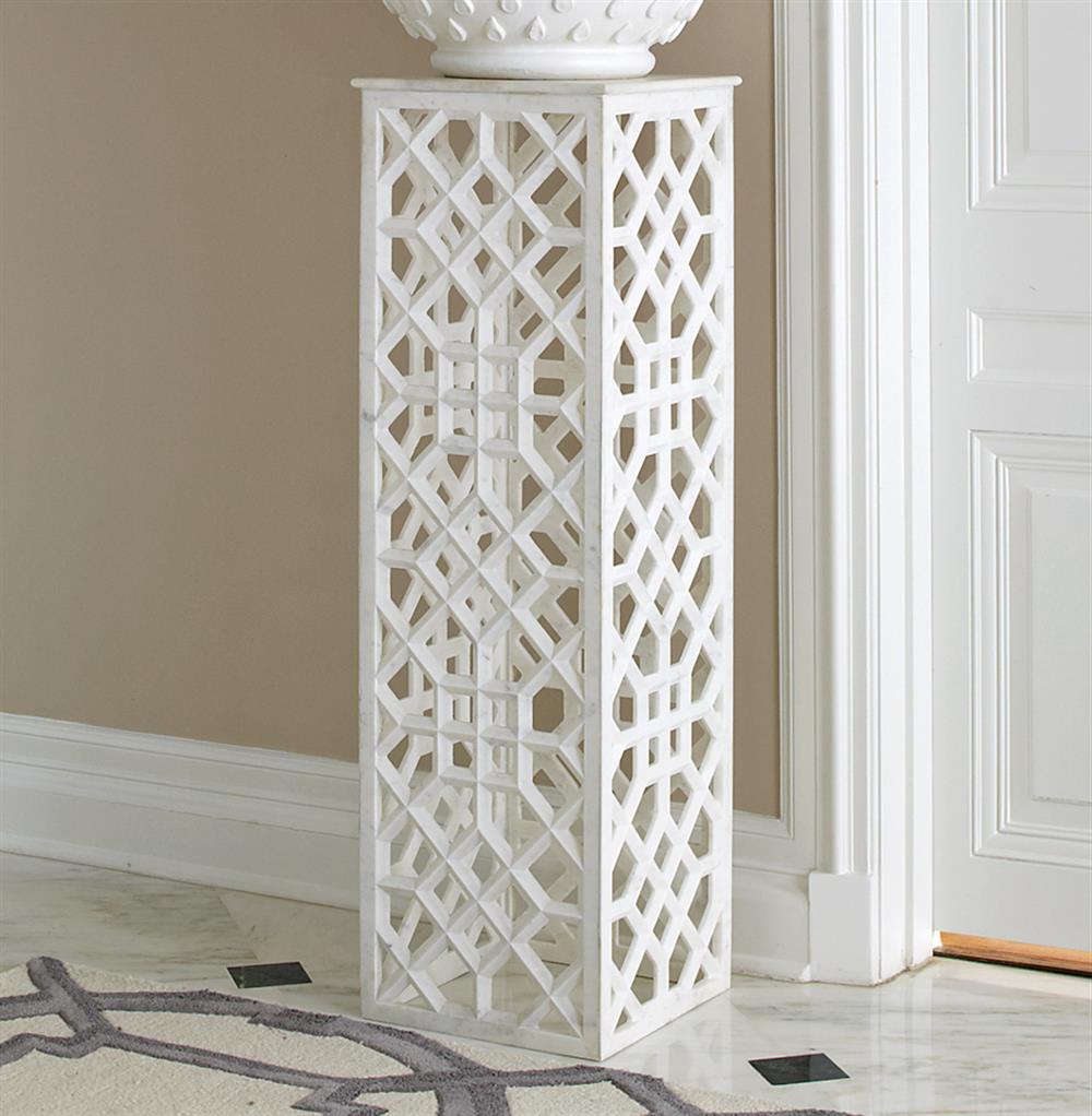 Mamounia Modern Classic White Marble Fretwork Plinth Pedestal - 48"|