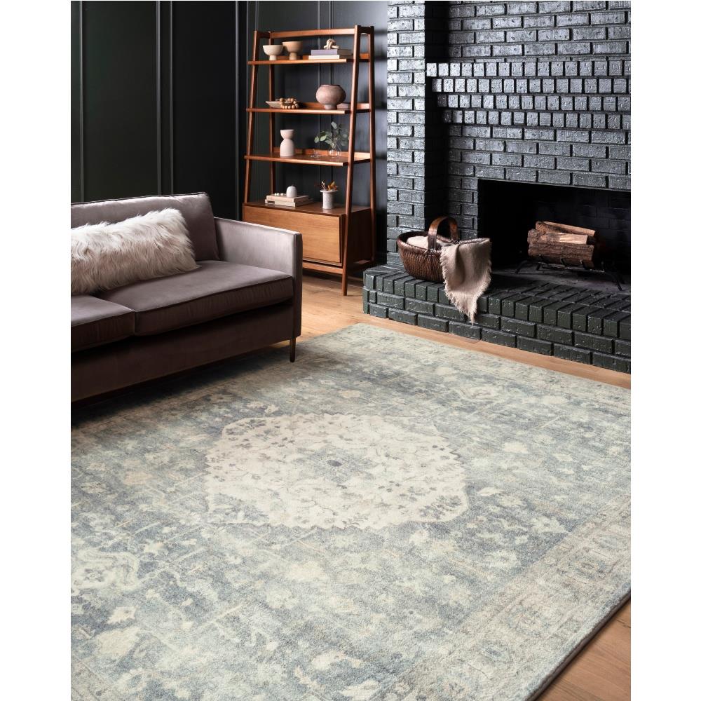 Rosette French Country Blue Medallion Patterned Rug - 5'x7'6"|