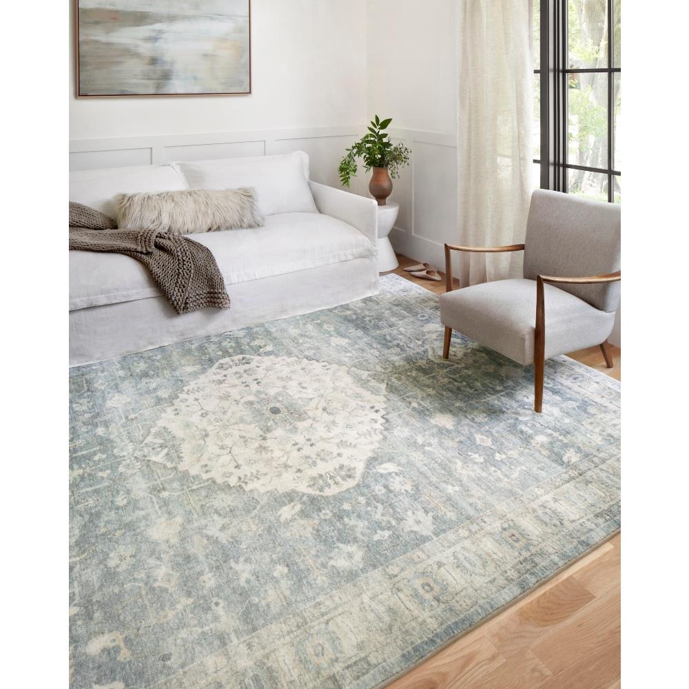Rosette French Country Blue Medallion Patterned Rug - 5'x7'6"|