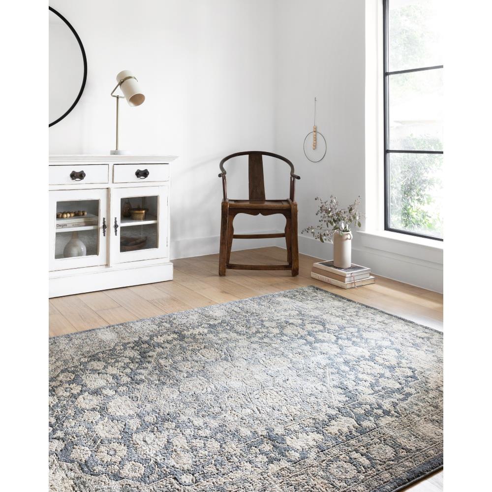 Teagan Global Bazaar Blue Grey Floral Patterned Rug - 3'4"x5'7"|