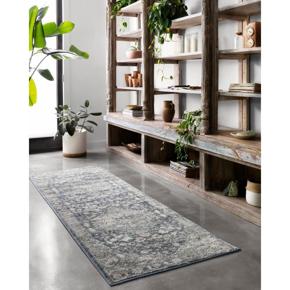 Teagan Global Bazaar Blue Grey Floral Patterned Rug - 3'4"x5'7"|