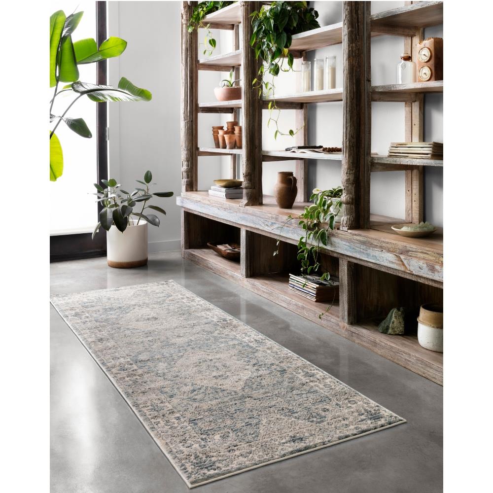 Teagan Global Bazaar Beige Blue Floral Patterned Rug - 3'4"x5'7"|