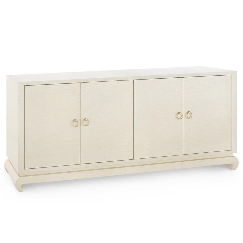 Meredith Modern Classic Beige Grasscloth Wood Media Cabinet|