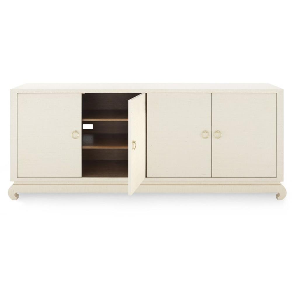 Meredith Modern Classic Beige Grasscloth Wood Media Cabinet|