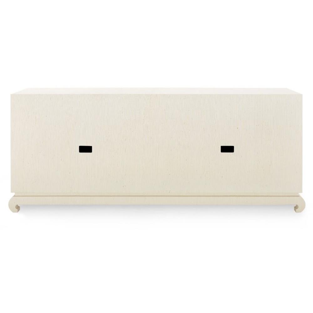 Meredith Modern Classic Beige Grasscloth Wood Media Cabinet|