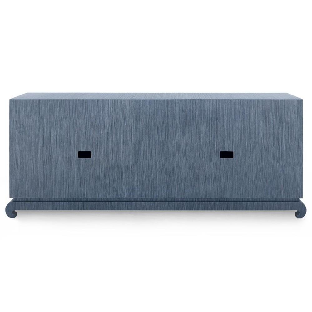 Meredith Modern Classic Blue Grasscloth Wood Media Cabinet|