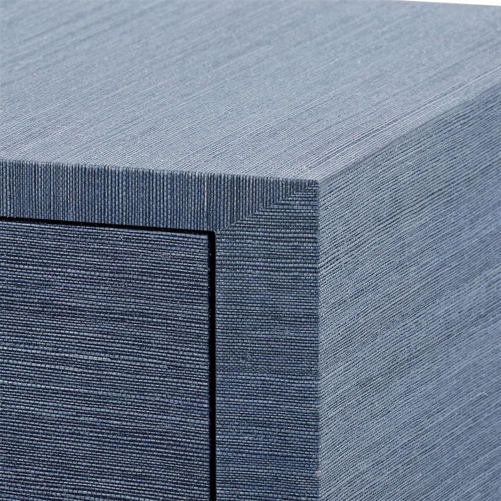 Meredith Modern Classic Blue Grasscloth Wood Media Cabinet|