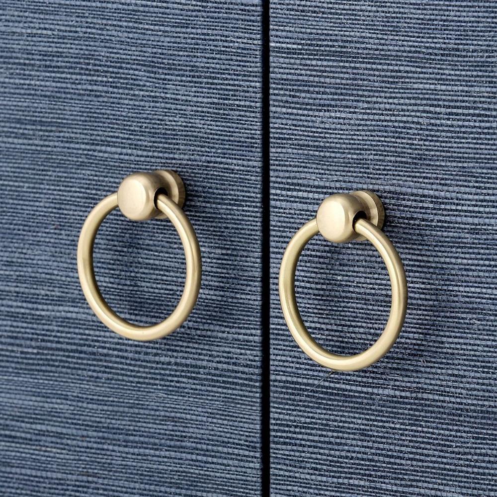 Meredith Modern Classic Blue Grasscloth Wood Media Cabinet|