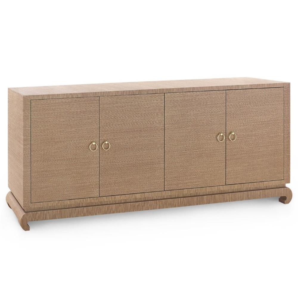 Meredith Modern Classic Brown Grasscloth Wood Media Cabinet|