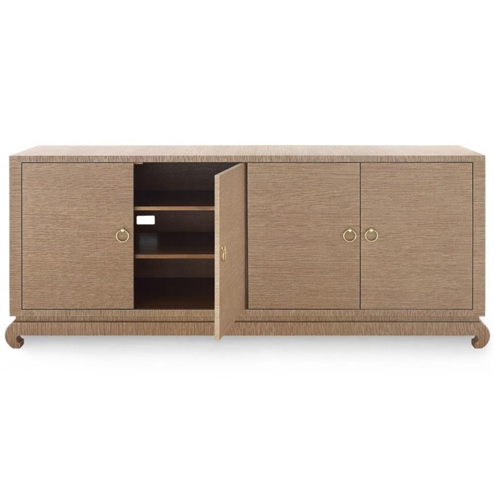 Meredith Modern Classic Brown Grasscloth Wood Media Cabinet|