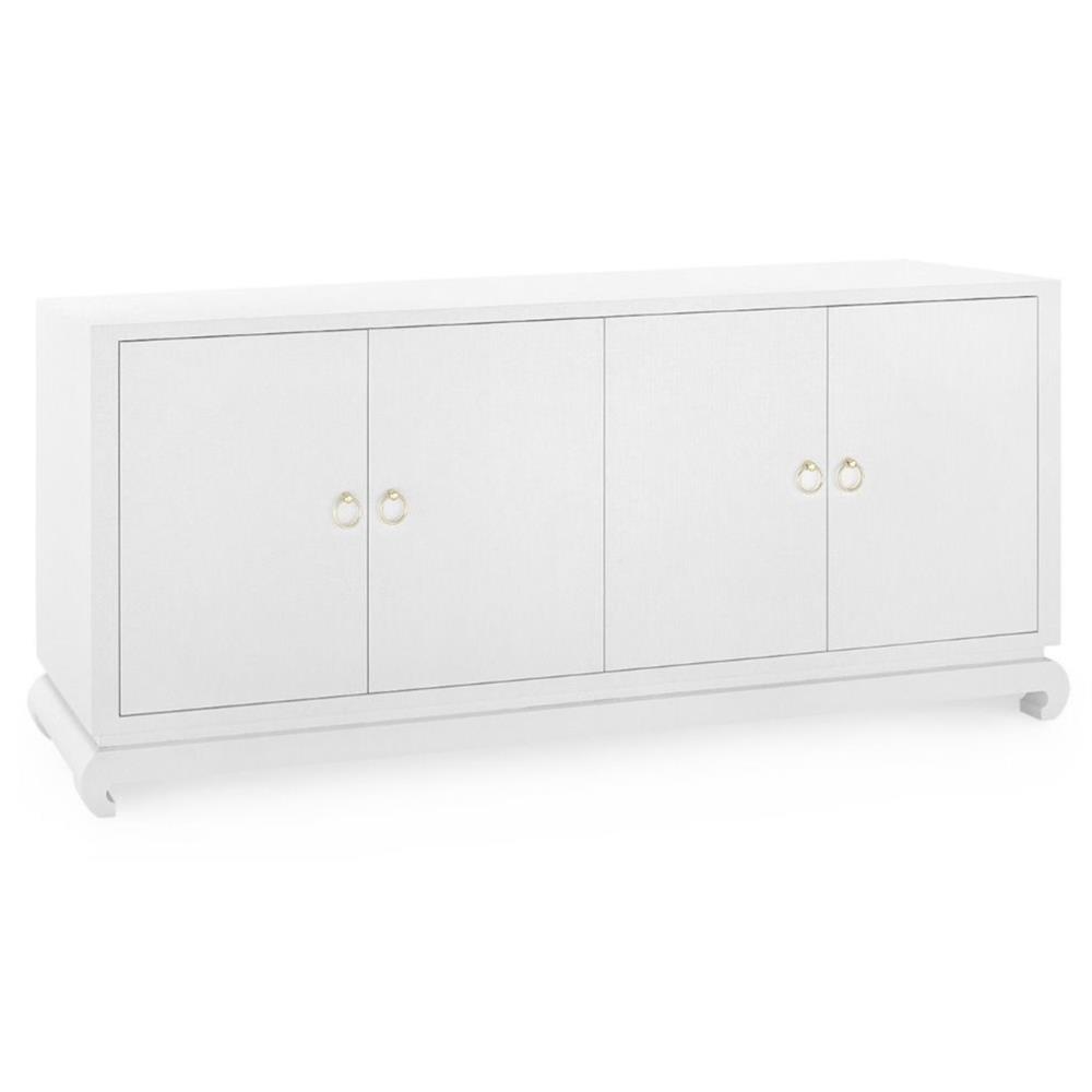 Meredith Modern Classic White Grasscloth Wood Media Cabinet|