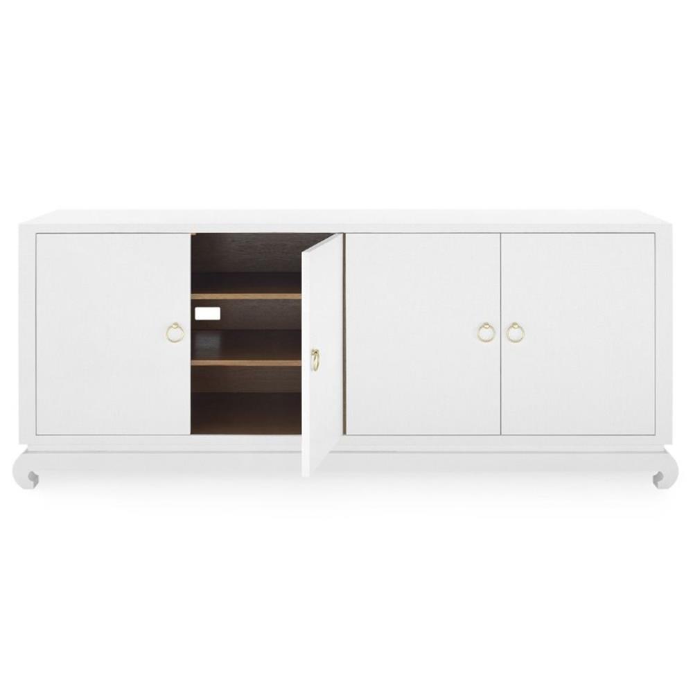 Meredith Modern Classic White Grasscloth Wood Media Cabinet|