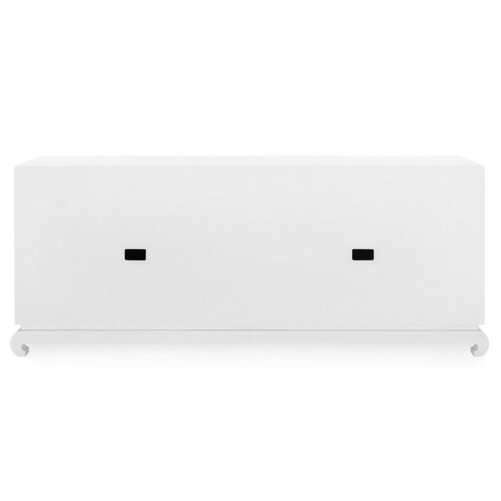 Meredith Modern Classic White Grasscloth Wood Media Cabinet|