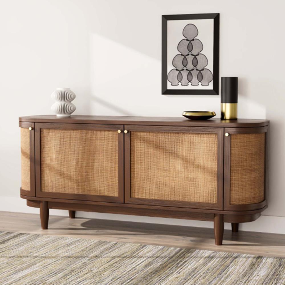 キャビネット・サイドボード Cane Weave Rattan Cabinet Natural Rattan Cabinet with Metal Handle, Adjustable Shelf