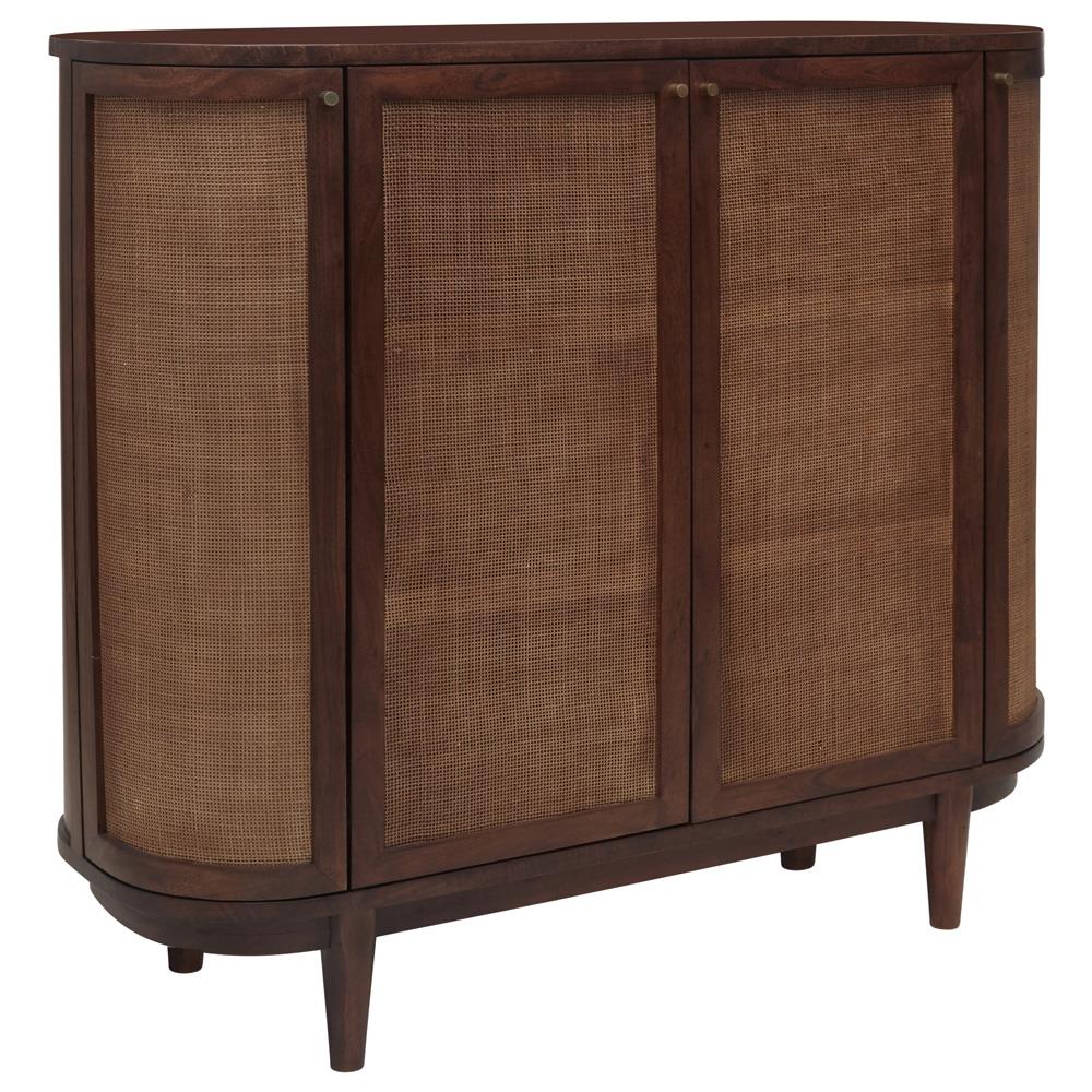 Daphne Mid Century Dark Acacia Wood Woven Cane Rattan Sideboard|