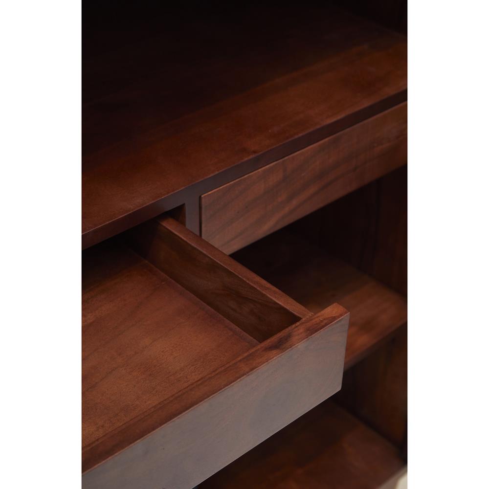 Daphne Mid Century Dark Acacia Wood Woven Cane Rattan Sideboard|