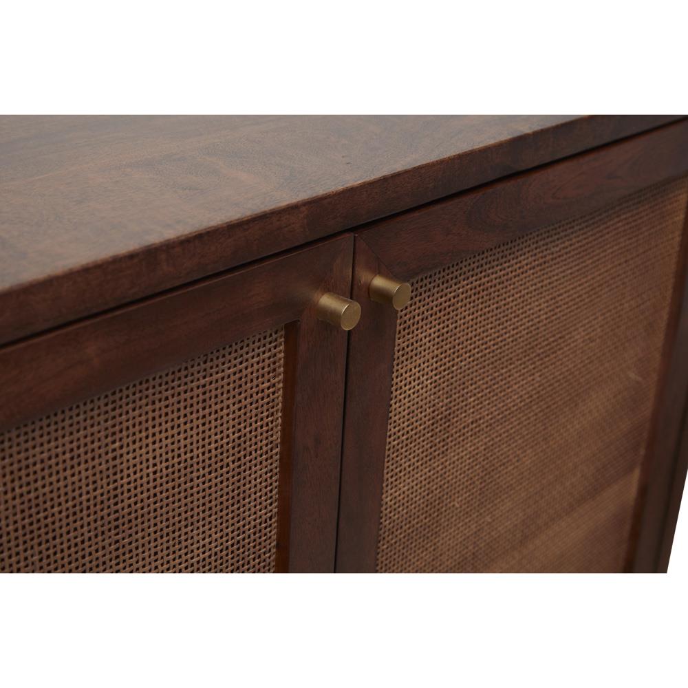 Daphne Mid Century Dark Acacia Wood Woven Cane Rattan Sideboard|