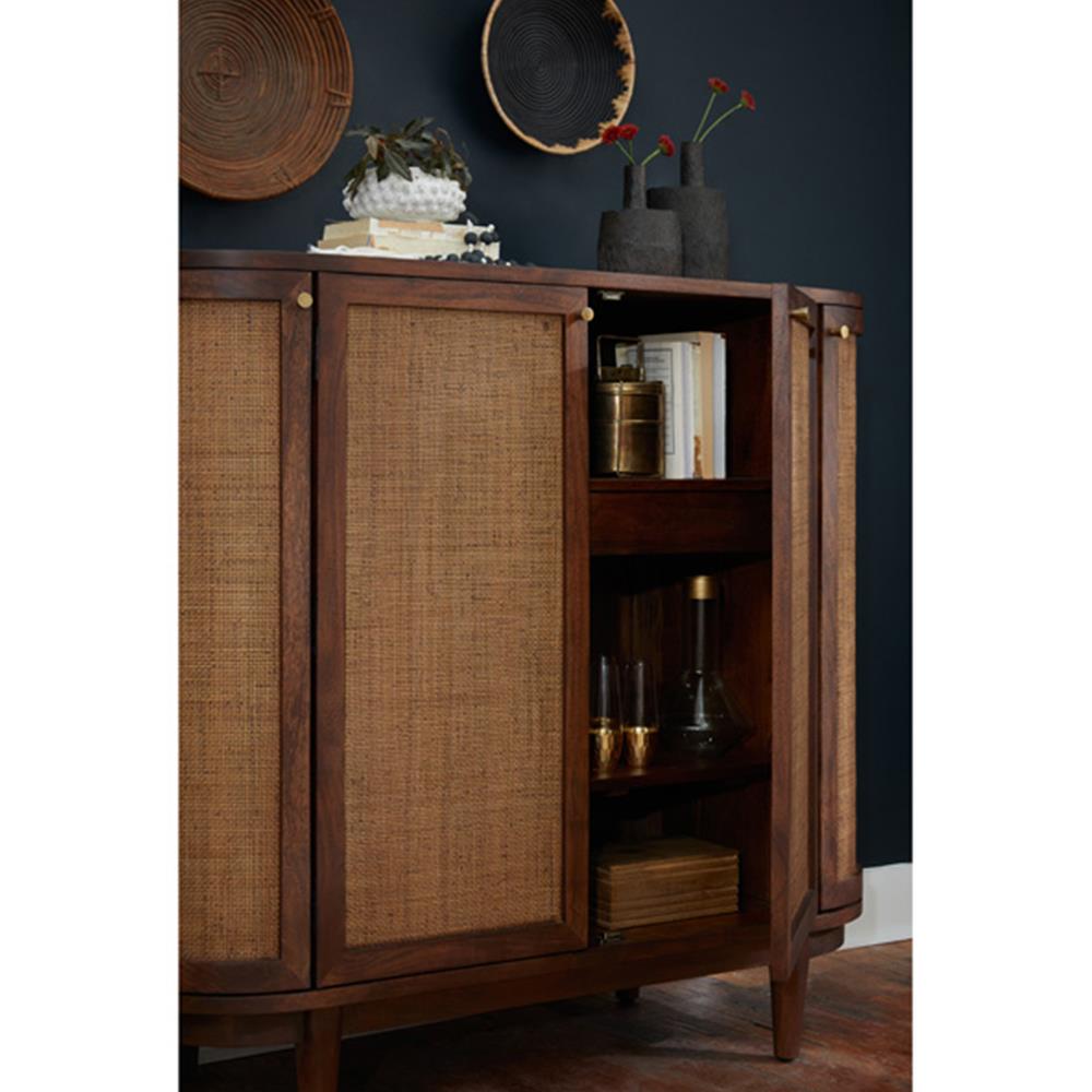 Daphne Mid Century Dark Acacia Wood Woven Cane Rattan Sideboard|