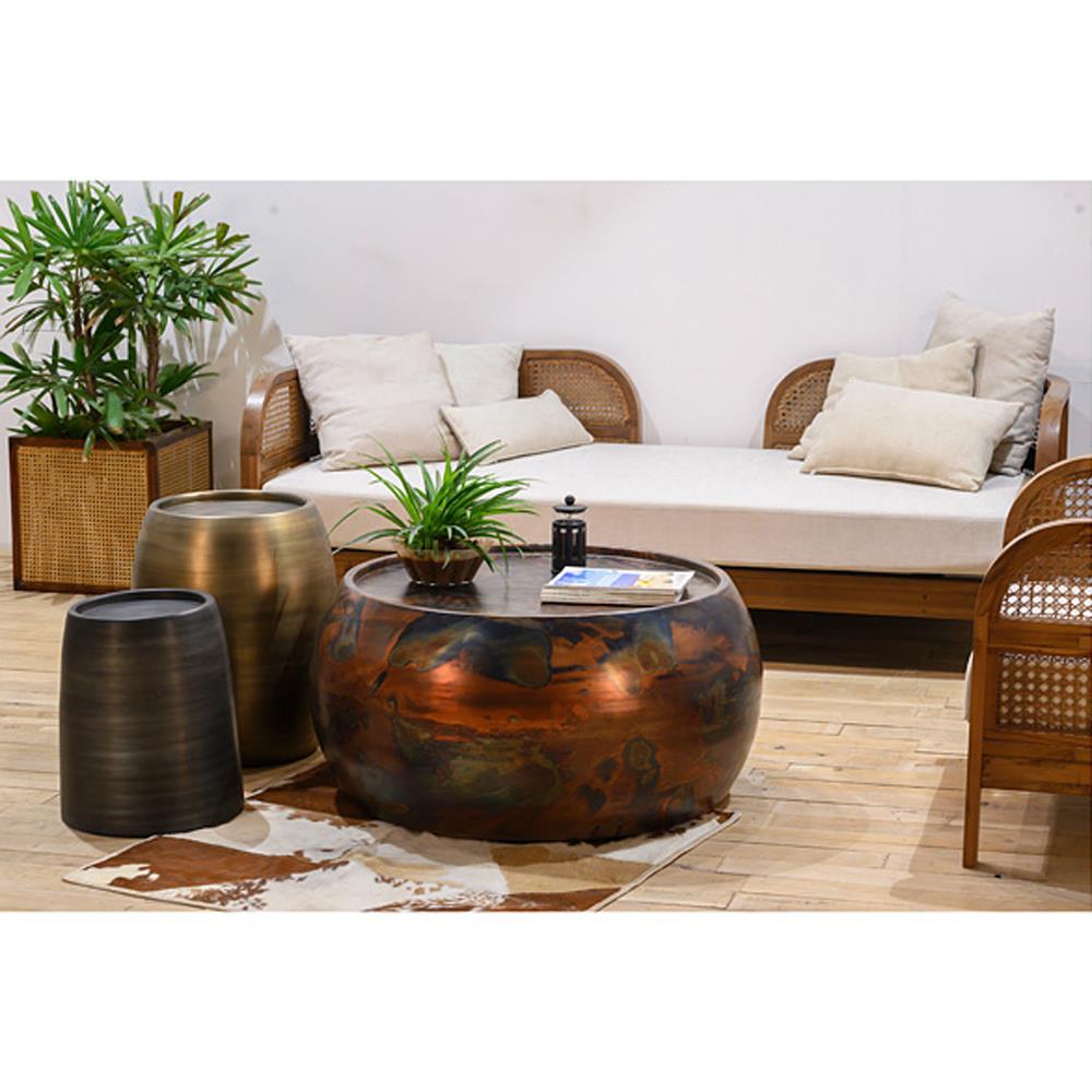 Zelda Industrial Loft Dark Antique Brass Steel Round Round Coffee Table|