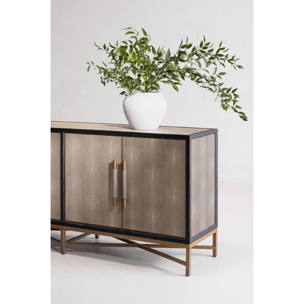 Myla Hollywood Grey Faux Shagreen Wrapped Oak Wood Brass Sideboard
