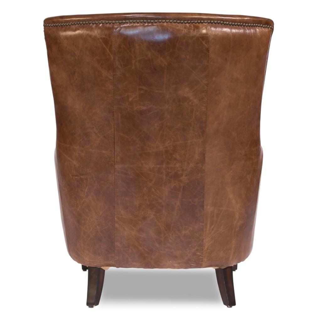 Janet Rustic Lodge Brown Leather Nailhead Trim Arm Chair|