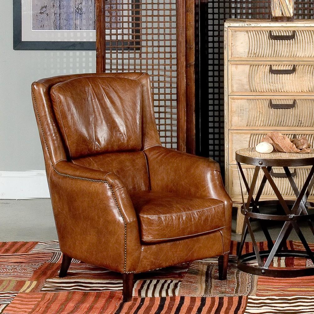 Janet Rustic Lodge Brown Leather Nailhead Trim Arm Chair|