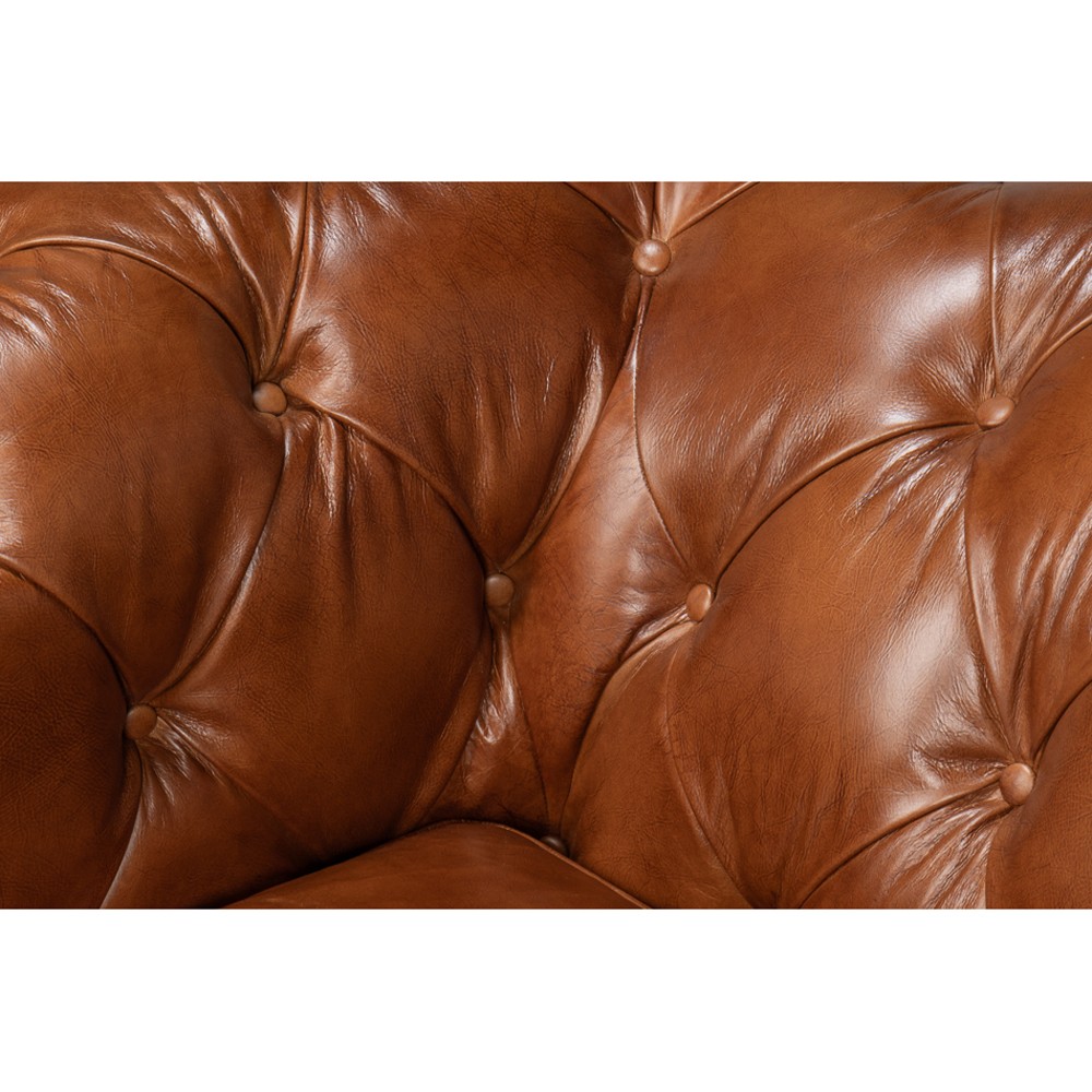 Savannah Rustic Lodge Vintage Brown Leather Nailhead Trim Tufted