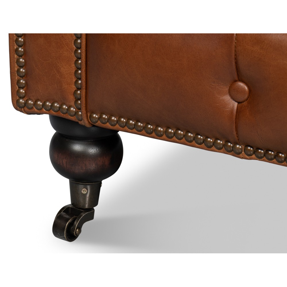 Savannah Rustic Lodge Vintage Brown Leather Nailhead Trim Tufted