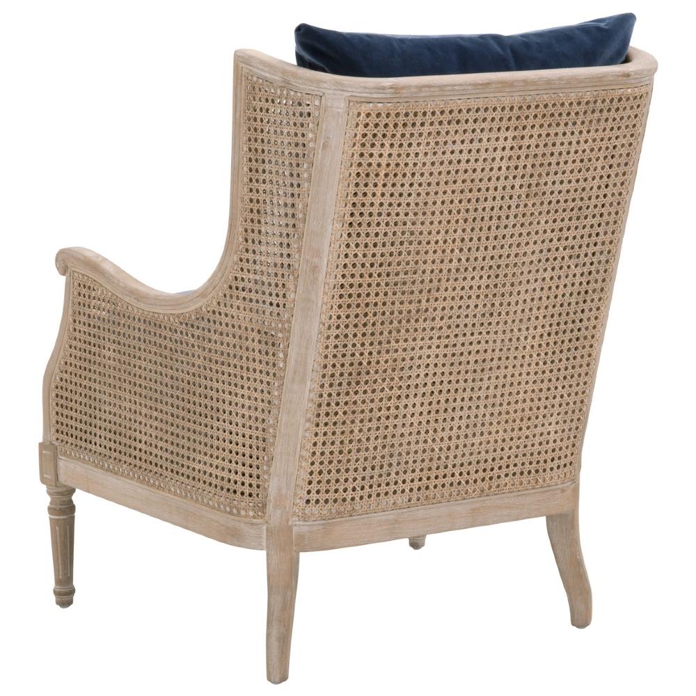 Beau French Country Blue Velvet Grey Birch Wood Wing Chair|