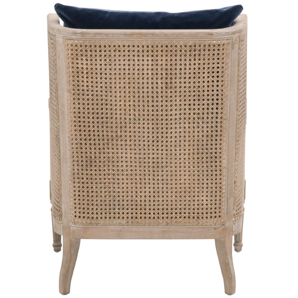 Beau French Country Blue Velvet Grey Birch Wood Wing Chair|