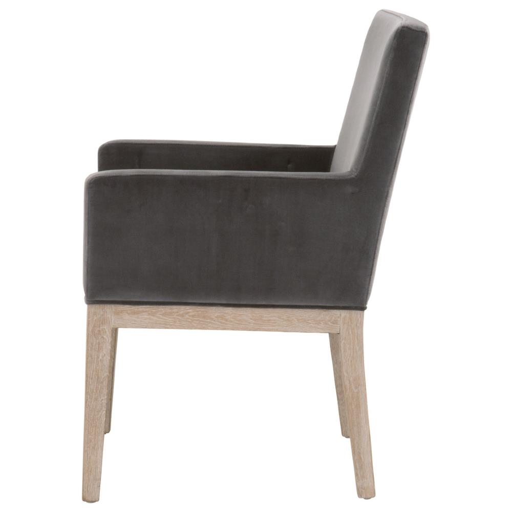 Danielle Modern Classic Grey Velvet Oak Wood Dining Arm Chair|