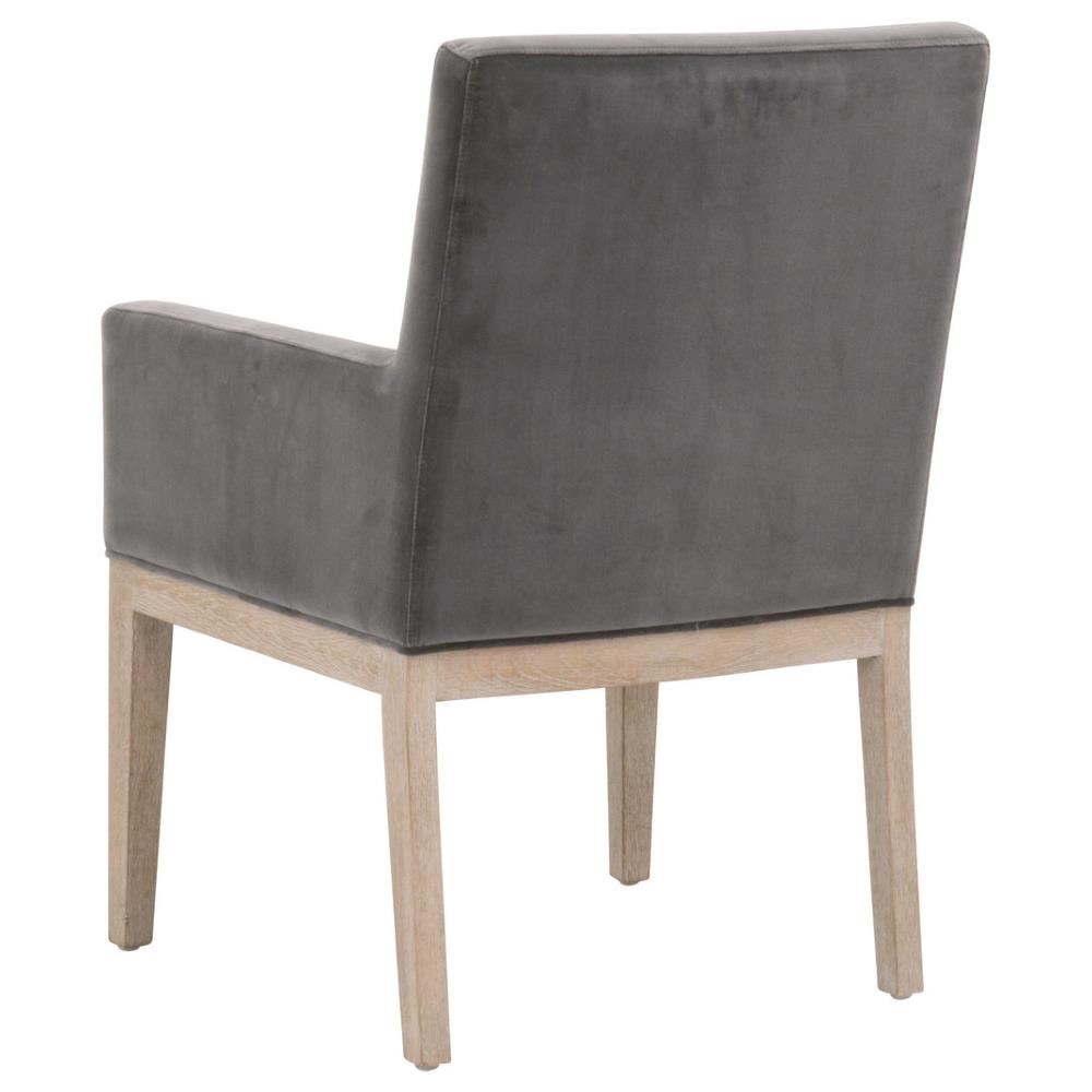 Danielle Modern Classic Grey Velvet Oak Wood Dining Arm Chair|