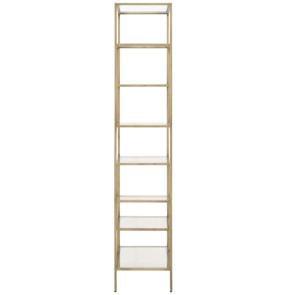 Ava Modern Classic Clear Tempered Glass Shelves Gold Brass Bookcase|