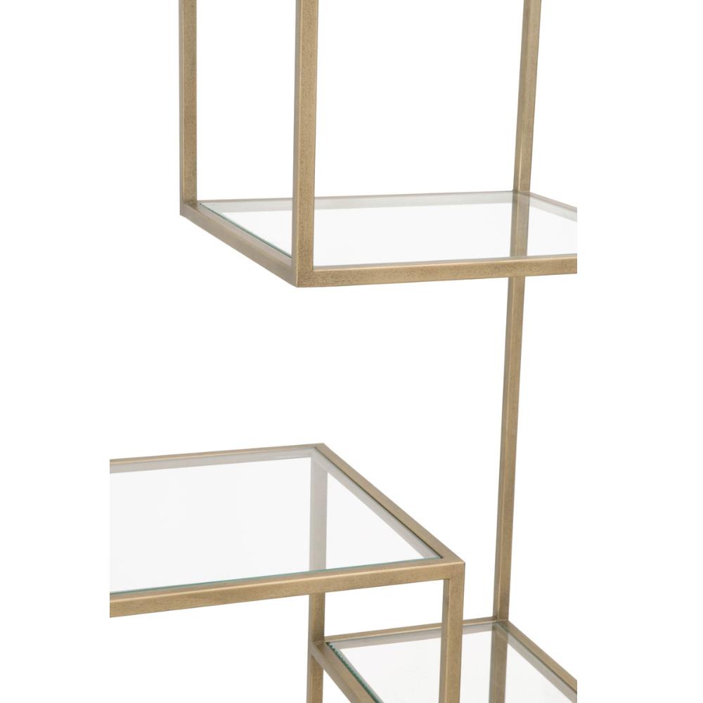 Ava Modern Classic Clear Tempered Glass Shelves Gold Brass Bookcase|