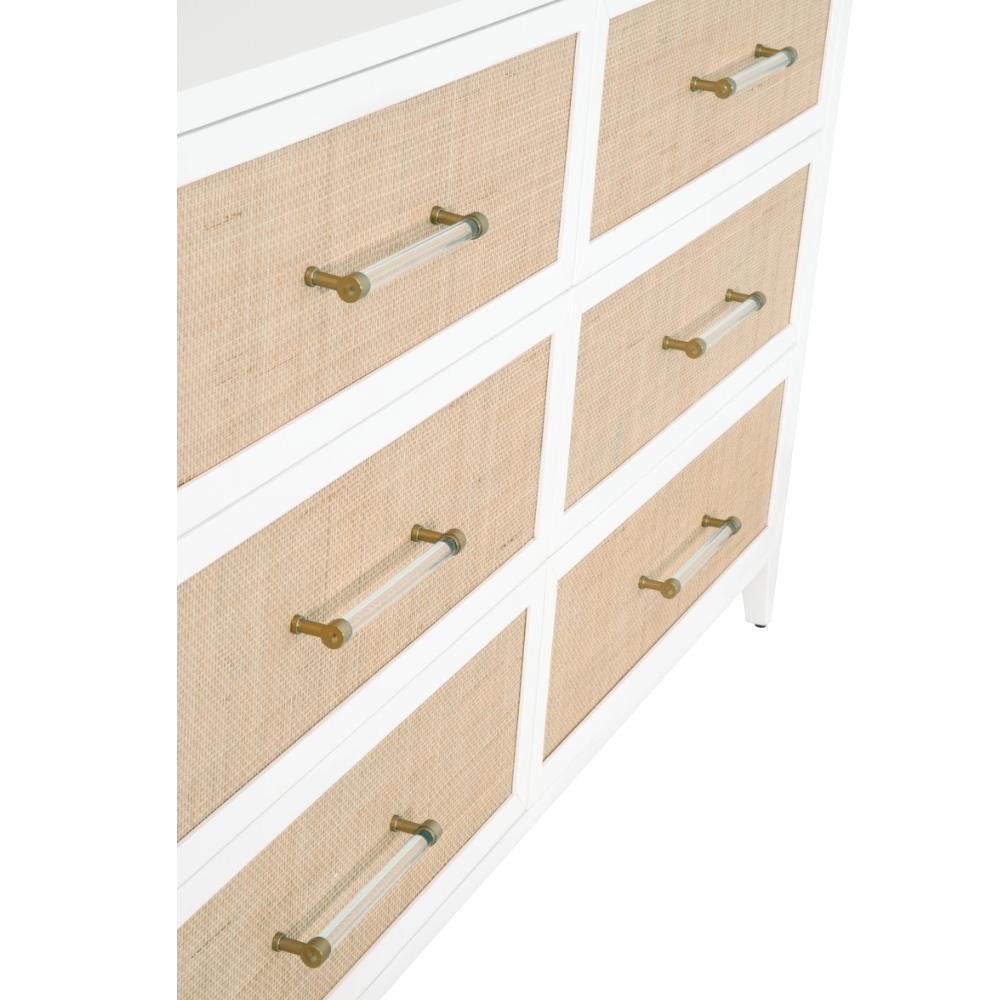 Steven Coastal Beach Natural Rattan White Wood Frame 6 Drawer Dresser|