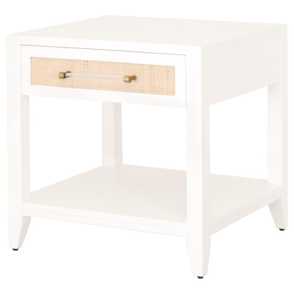 Steven Coastal Beach Natural Rattan White Frame Side Table|